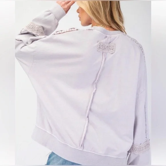 Easel NWT Light Purple/lavender Lace/Crochet Accent Sweatshirt - Picture 2 of 6
